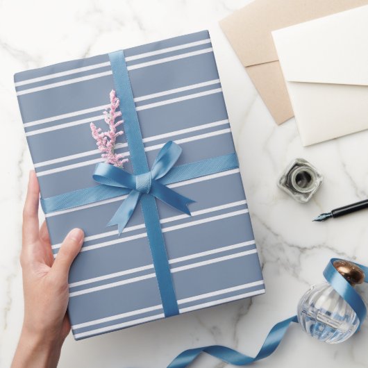 Boho Modern Geslachtsneutrale Gestreepte Kustblauw Cadeaupapier (Geschenken)