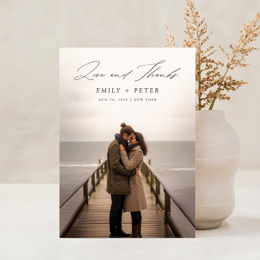 Boho Modern handgeschreven foto bruiloft Bedankkaart