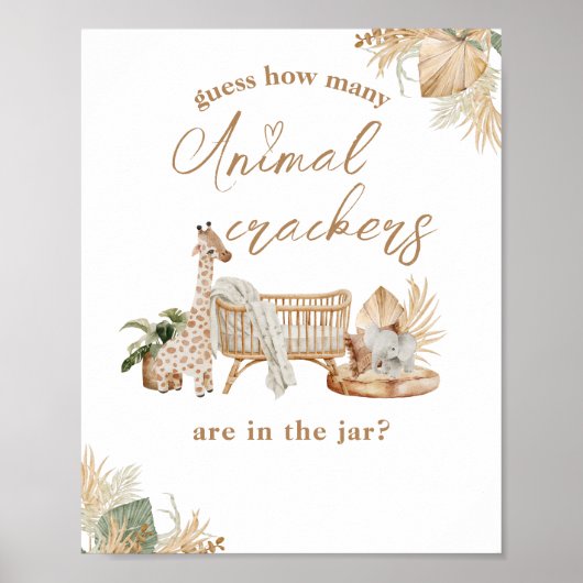 Boho Modern Heart Font Baby shower Guess Game Sign Poster (Voorkant)