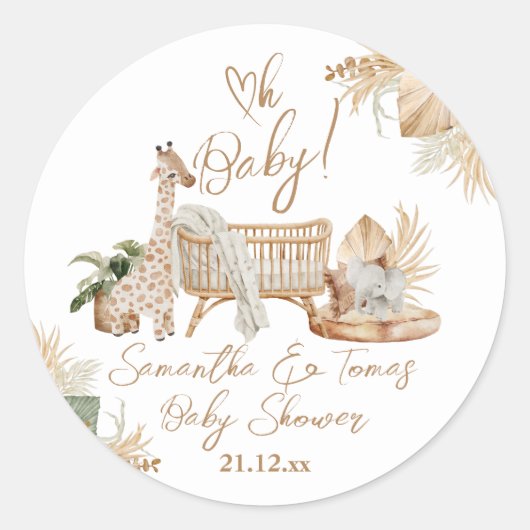 Boho Modern Heart Gender Neutraal Baby shower Ronde Sticker (Voorkant)