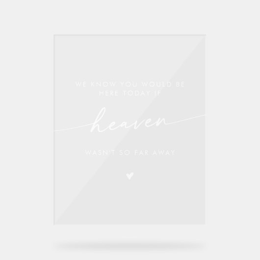 Boho Modern Heaven White Clear Wedding Memorial Acryl Bord (Voorkant)