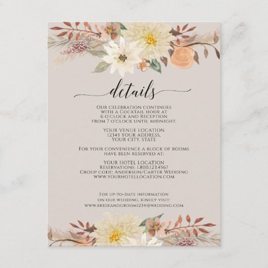 BOHO Modern Herfst Floral Waterverf Organic Earthy Informatiekaartje (Voorkant)