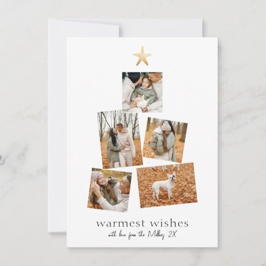 Boho Modern kerstboom 5 Foto Collage Holiday Feestdagenkaart (Voorkant)