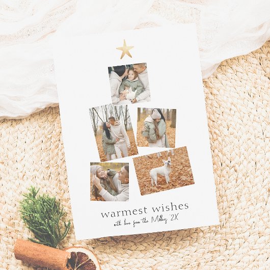 Boho Modern kerstboom 5 Foto Collage Holiday Feestdagenkaart