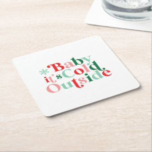 Boho Modern Lettertype Baby It's Cold Outside Kers Kartonnen Onderzetters