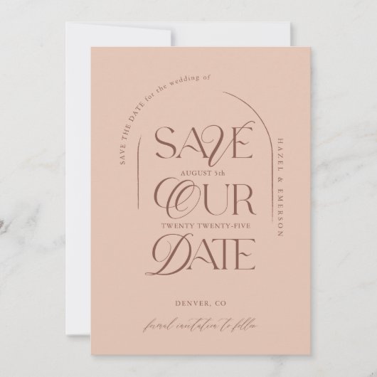 Boho Modern Minimalist Arch Photo Save the Date Kaart (Voorkant)