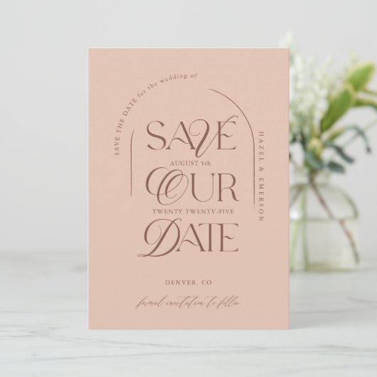 Boho Modern Minimalist Arch Photo Save the Date Kaart (Staand voorkant)