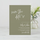 Boho Modern Minimalist Green Save the Date Card Kaart (Staand voorkant)