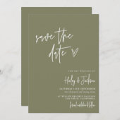 Boho Modern Minimalist Green Save the Date Card Kaart (Voorkant / Achterkant)