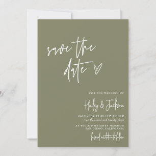 Boho Modern Minimalist Green Save the Date Card Kaart