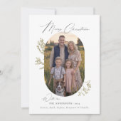 Boho Modern Minimalistisch Goud Bladeren Foto Kers Feestdagenkaart (Voorkant)