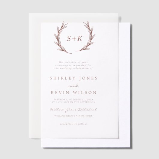 Boho Modern minimalistisch rustiek monogram bruilo Vellum Uitnodigingen (Offset)