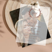 Boho Modern minimalistisch rustiek monogram bruilo Vellum Uitnodigingen