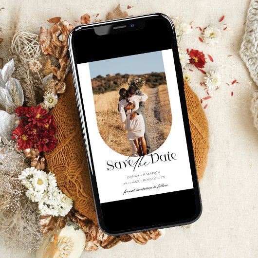 Boho Modern Minimalistische Fotoboog Sla de datum  Save The Date