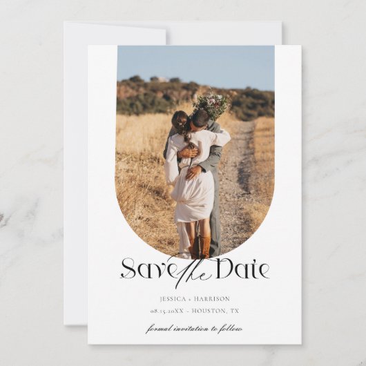 Boho Modern Minimalistische Fotoboog Sla de datum  Save The Date (Voorkant)