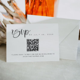 Boho Modern Minimalistische QR Code Huwelijks RSVP Kaart