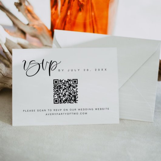 Boho Modern Minimalistische QR Code Huwelijks RSVP Kaart