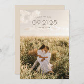 Boho modern minimalistische rustieke neutrale trou save the date (Voorkant / Achterkant)