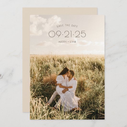 Boho modern minimalistische rustieke neutrale trou save the date (Voorkant / Achterkant)