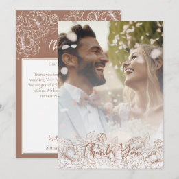 Boho Modern Mocha Mousse Floral Elegante foto Bedankkaart