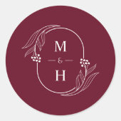 Boho Modern Monogram Elegant Burgundy Wedding Ronde Sticker (Voorkant)