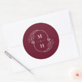 Boho Modern Monogram Elegant Burgundy Wedding Ronde Sticker (Envelop)