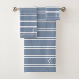 Boho Modern Monogram Gebreekte Strepen Kustblauw Bad Handdoek