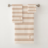 Boho Modern Monogram Gestreepte Beige Bruin Bad Handdoek (Insitu)