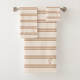 Boho Modern Monogram Gestreepte Beige Bruin Bad Handdoek