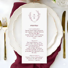 Boho Modern Monogram Wreath Wedding Dinner Menu