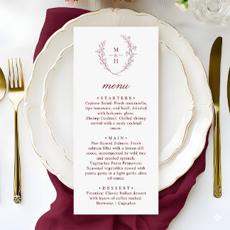 Boho Modern Monogram Wreath Wedding Dinner Menu