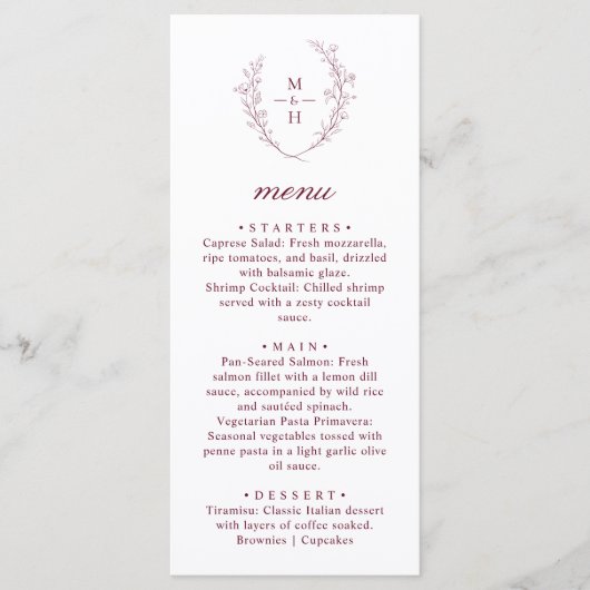 Boho Modern Monogram Wreath Wedding Dinner Menu (Voorkant)