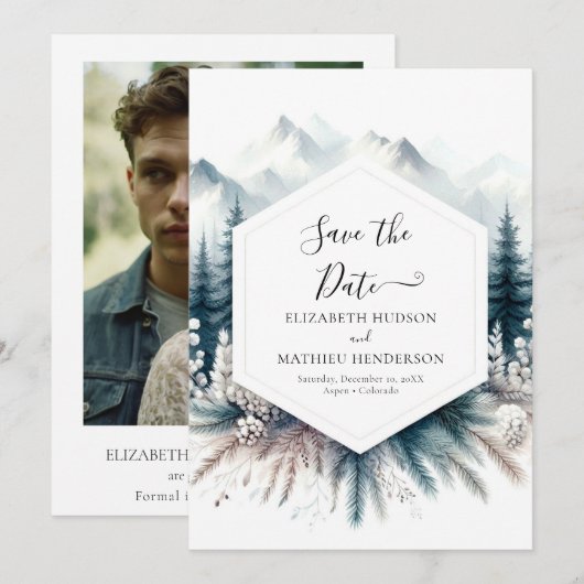 Boho Modern Mountain Wedding Save The Date (Voorkant / Achterkant)