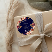 Boho Modern Navy Blauw Verbrand Sinaasappel Bloeme Ronde Sticker