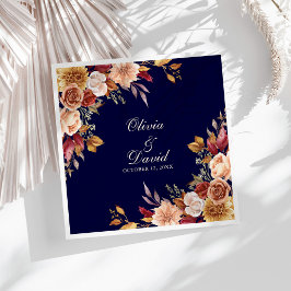 Boho Modern Navy Blauw Verbrand Sinaasappel Bloeme Servet