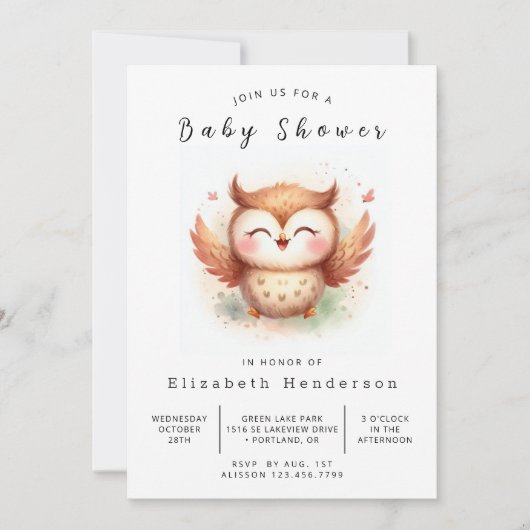 Boho Modern Owl Baby shower Kaart (Voorkant)