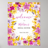 Boho modern paarse bloemen welkom vrijgezellenfees poster (Voorkant)