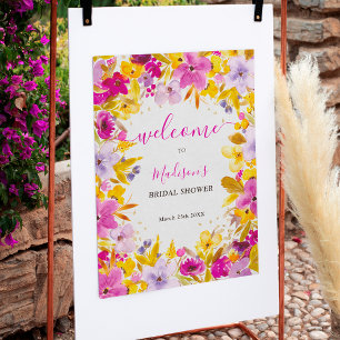 Boho modern paarse bloemen welkom vrijgezellenfees poster