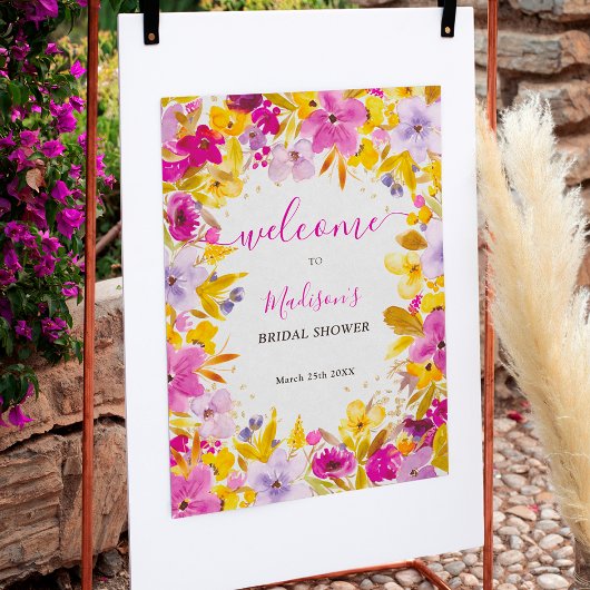 Boho modern paarse bloemen welkom vrijgezellenfees poster