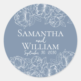 Boho Modern Periwinkle Blauw Elegante Bloemen Huwe Ronde Sticker