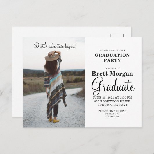 Boho Modern Photo Graduation Party Invitation Pos Uitnodiging Briefkaart (Voorkant / Achterkant)