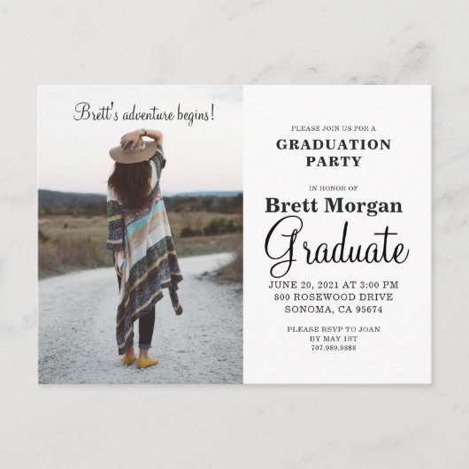 Boho Modern Photo Graduation Party Invitation Pos Uitnodiging Briefkaart (Voorkant)