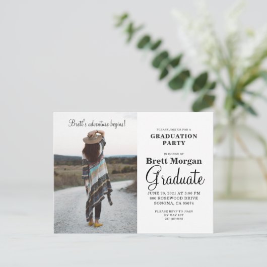 Boho Modern Photo Graduation Party Invitation Pos Uitnodiging Briefkaart (Staand voorkant)