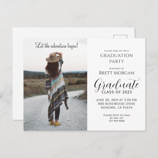 Boho Modern Photo Graduation Party Uitnodiging Briefkaart (Voorkant / Achterkant)