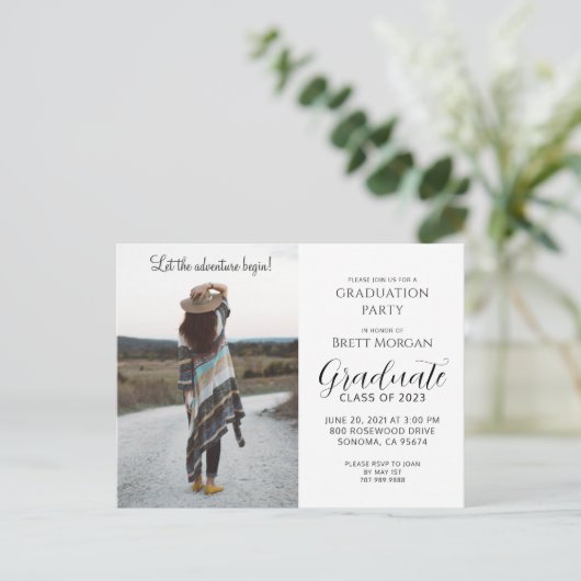 Boho Modern Photo Graduation Party Uitnodiging Briefkaart (Staand voorkant)