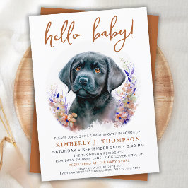 Boho Modern Puppy Dog Terracotta Baby shower Kaart