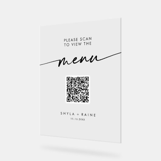 Boho Modern QR Code Clear Acryl Trouwmenu Acryl Bord (Hoek)