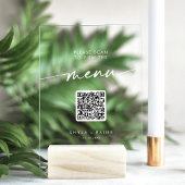Boho Modern QR Code Wit Clear Wedding Menu Acryl Bord