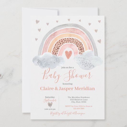 Boho Modern Rainbow Baby shower Uitnodiging (Voorkant)