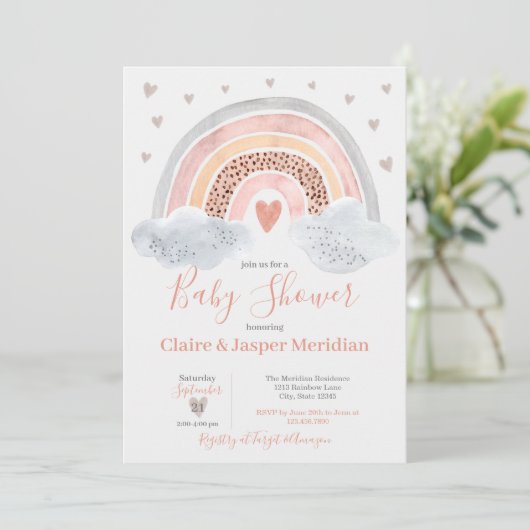 Boho Modern Rainbow Baby shower Uitnodiging (Staand voorkant)